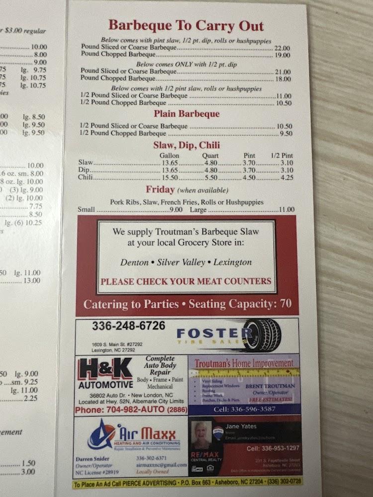 Troutmans Barbecue Menu image 2